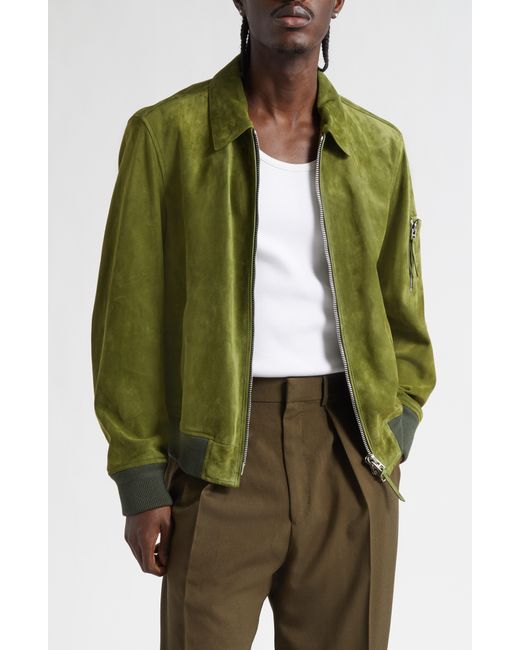 Tom Ford Green Collared Suede Bomber Jacket for men