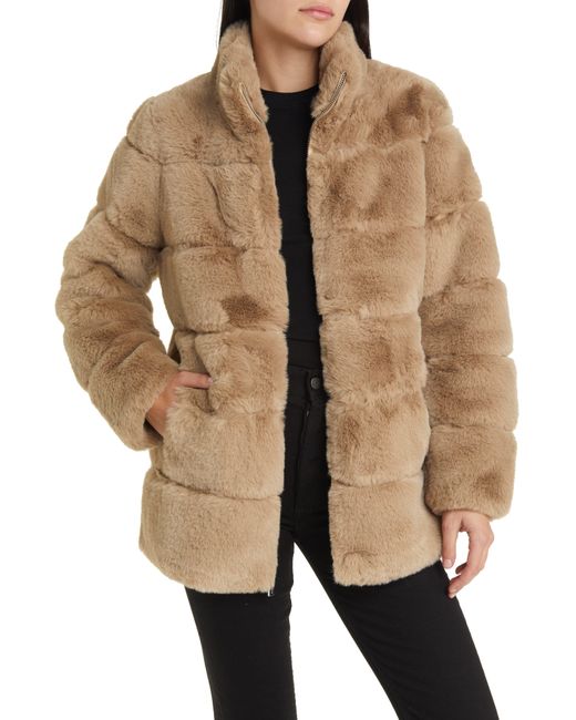 MICHAEL Michael Kors Stand Collar Faux Fur Walking Coat in Natural Lyst