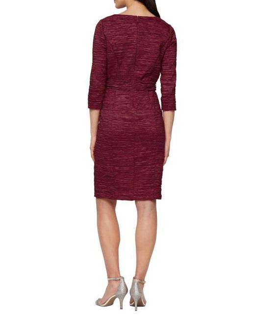 Alex Evenings Women's Red Crinkle Tie Waist Stretch Taffeta Dress