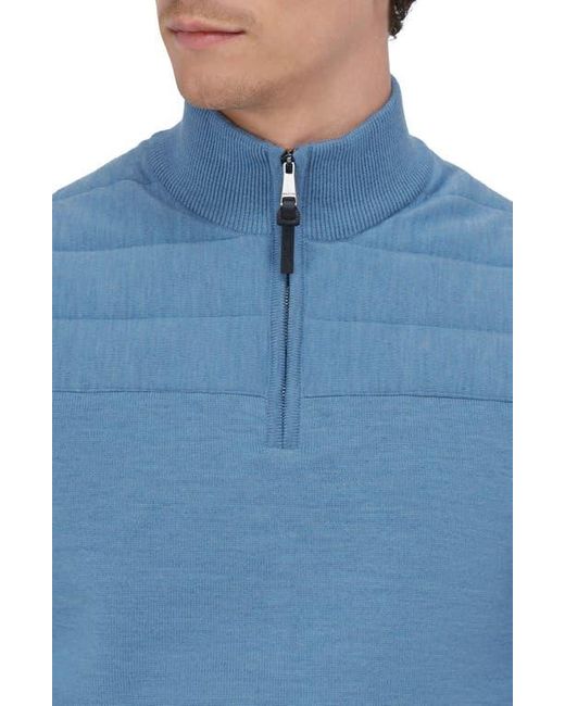 Bugatchi Blue Merino Wool Quarter Zip Sweater for men