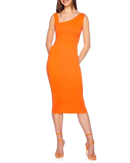Susana Monaco Orange Asymmetric Neck Body Con Midi Dress