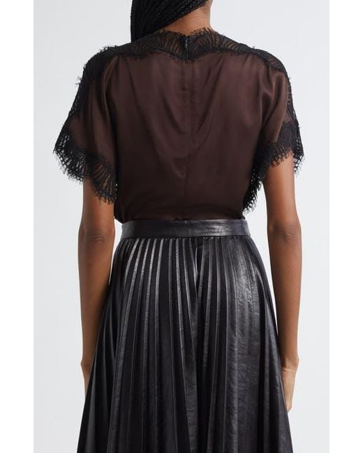 A.L.C. Black Luna Lace Trim Satin Top