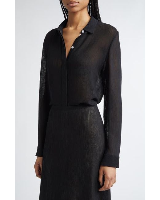 Partow Black Edie Semisheer Mesh Button-Up Shirt
