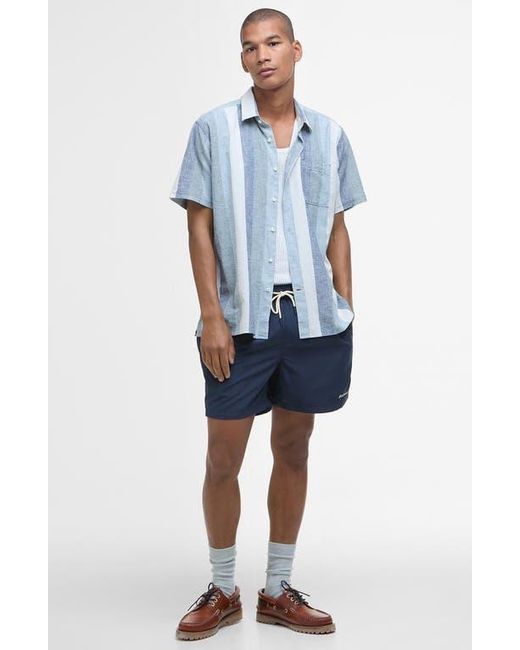 Barbour Blue Portwell Stripe Summer Fit Short Sleeve Button-Up Shirt for men