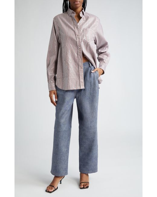 Saks Potts Gray William Stripe Sequin Cotton Poplin Button-down Shirt