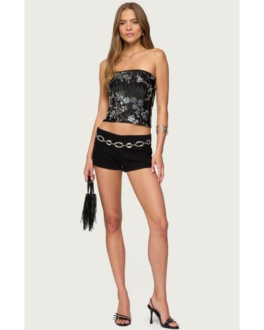 Edikted Black Zelda Bead & Sequin Strapless Top