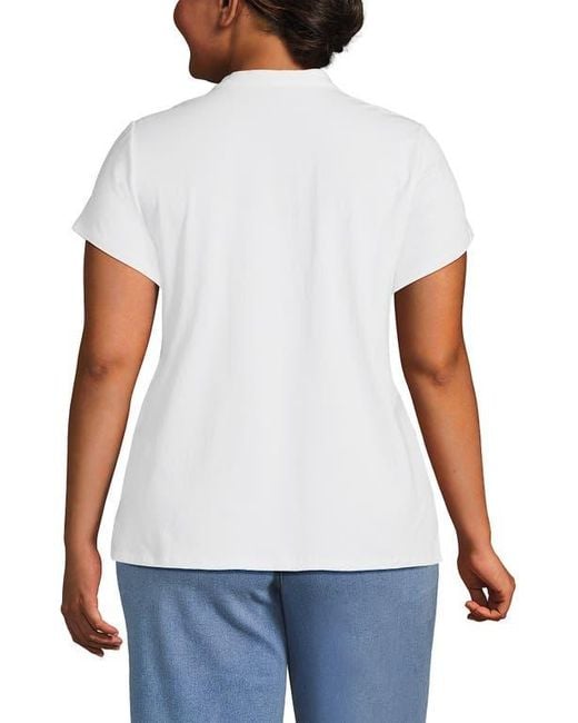 Lands' End White Plus Size Lightweight Jersey Button Pintuck Top