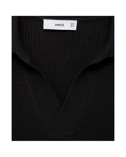 Mango Black Structured Fine Knit Polo for men