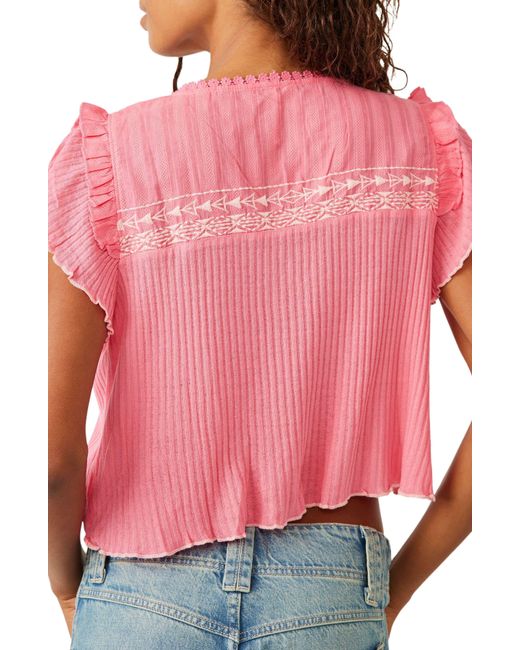 Free People Sarafina Embroidered Yoke Cotton Blend Crop Top
