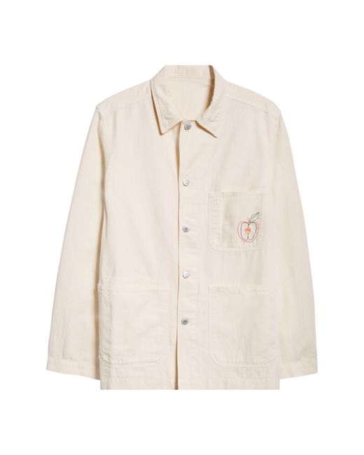 Drake's Natural Fatigue Embroidered Cotton & Linen Chore Jacket for men