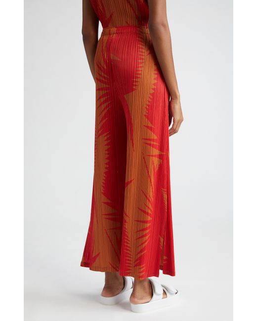 Pleats Please Issey Miyake Red Piquant Print Pleated Wide Leg Pants