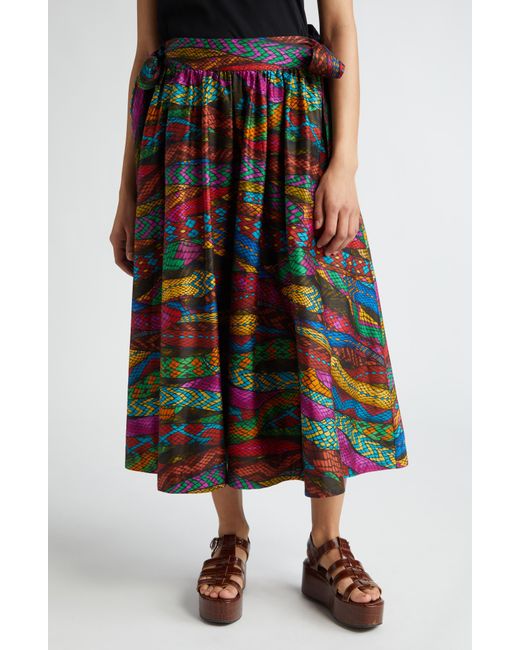 Farm Rio Multicolor Mirage Snake Print Cotton Side Tie Midi Skirt