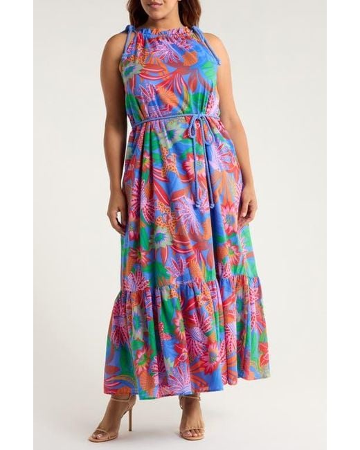 Sugarlips White Cindal Flower Print Cotton Maxi Dress