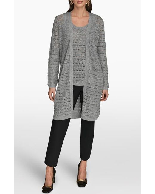 Donna Karan Gray Metallic Open Cardigan
