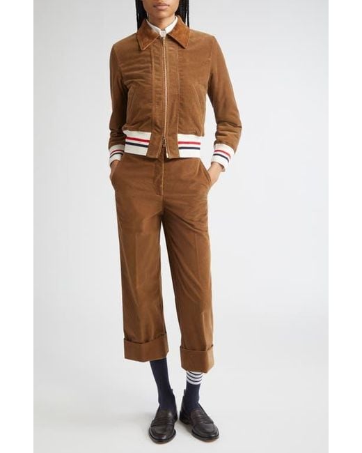 Thom Browne Brown Corduroy Crop Down Bomber Jacket
