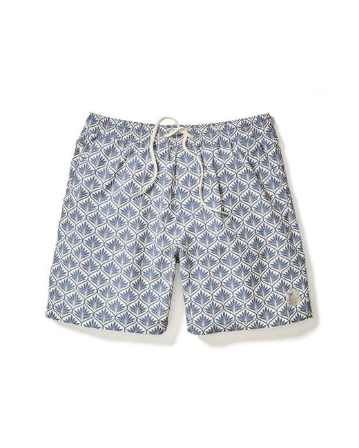 Marine Layer Gray Leaf Print 6-Inch Lined Hybrid Swim Trunks for men