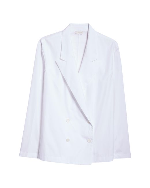 Dries Van Noten White Unconstructed Double Breasted Cotton Blazer Shirt