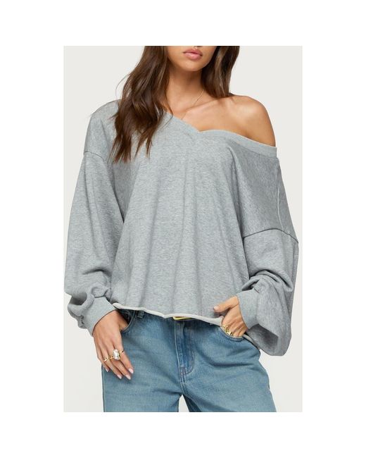 Edikted Gray Winfred Oversize One-Shoulder Sweatshirt