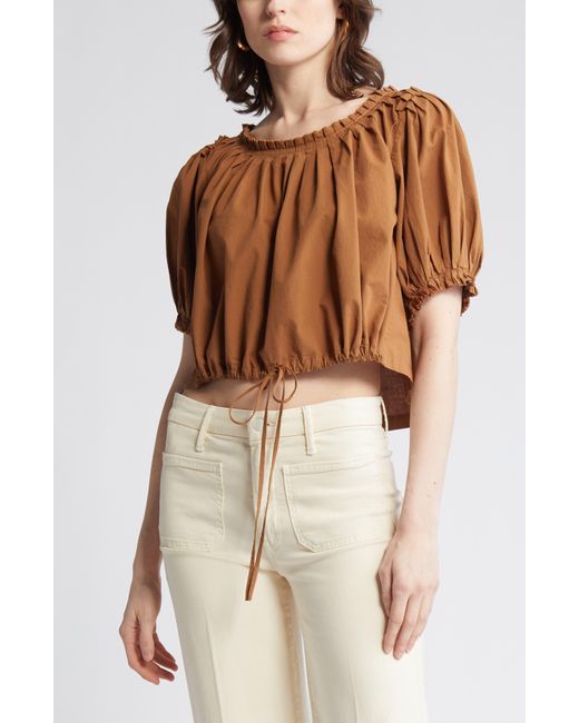 The Great Brown The Hills Drawstring Waist Cotton Blend Top
