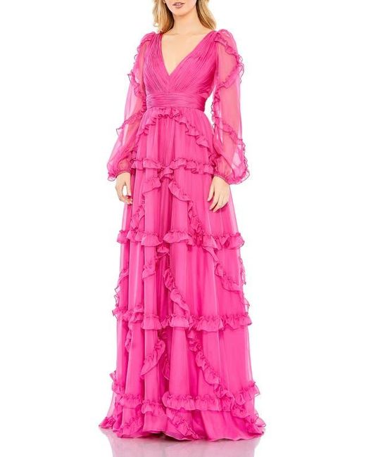 Mac Duggal Cascaded Ruffle Puff Sleeve A Line Gown in Pink | Lyst Mac Duggal Cascaded Ruffle Puff Sleeve A Line Gown in Pink | Lyst