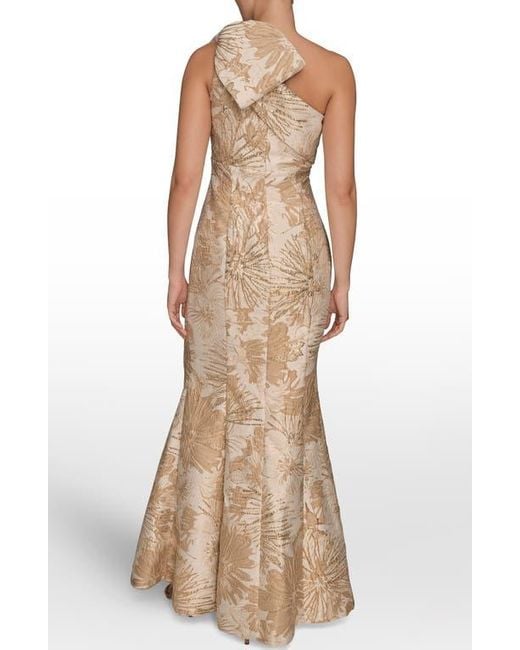 Donna Karan Natural Metallic One-Shoulder Jacquard Mermaid Gown