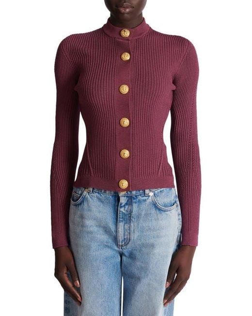 Balmain Red Fine Knit Cardigan With Buttons