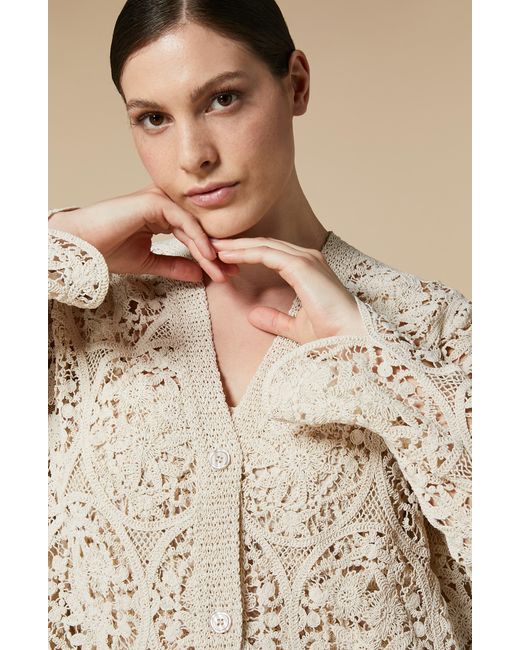 Marina Rinaldi Natural Ardea Embroidered Cotton Blend Cardigan