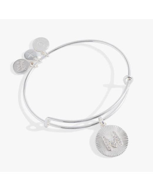 ALEX AND ANI White Pave Starburst Texture Initial Bangle Bracelet
