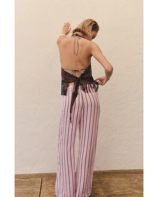 Mango Pink Striped Wide Leg Pants