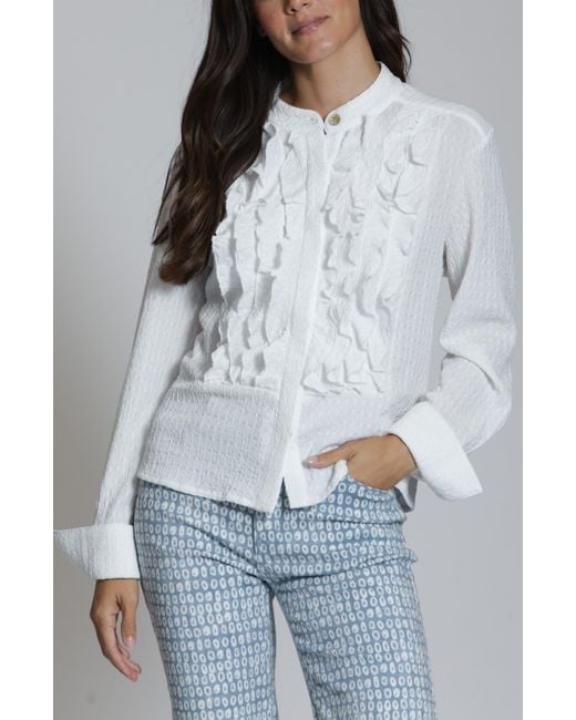 Apny Gray Ruffled Button-Up Top