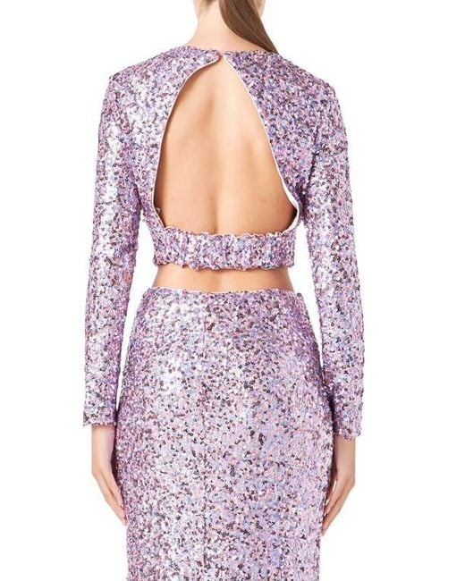 Endless Rose Purple Open Back Sequin Crop Top