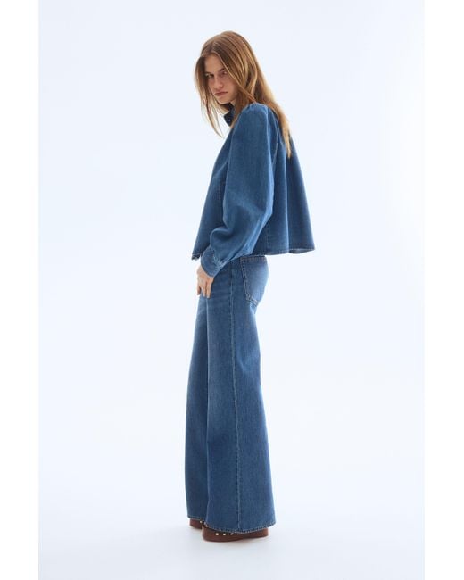 H&M Blue Puff-Sleeved Twill Jacket
