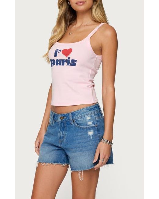Edikted Blue Love Paris Crop Graphic Camisole