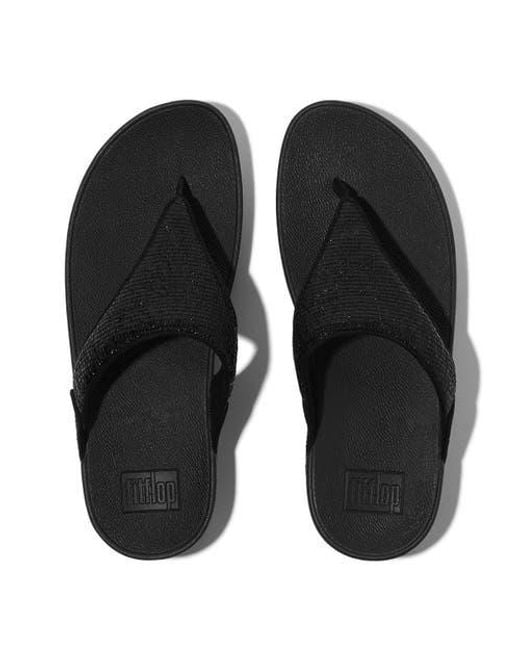 Fitflop Black Lulu Crinkled-Shimmer Toe-Post Sandals