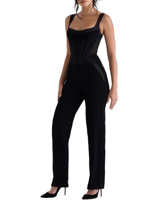 House Of Cb Mylene Corset Mesh Panel Jumpsuit in Black Lyst