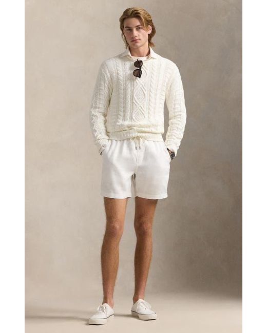 Polo Ralph Lauren White Classic Fit Flat Front Linen Drawstring Shorts for men