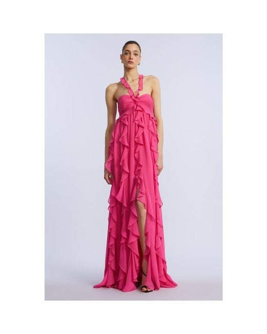 BCBGMAXAZRIA Pink Ruffle Chiffon Gown