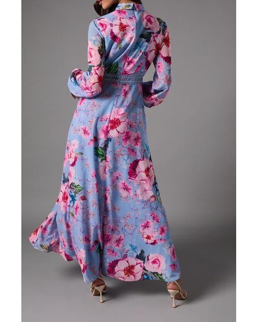 Coast Purple Pleated Lace Trim Long Sleeve Midi Dress