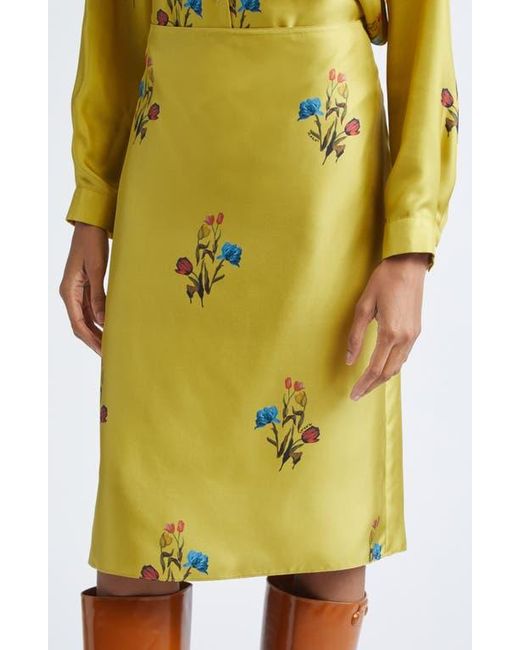 Marni Yellow Tulip Print Pleated Silk Twill Midi Skirt