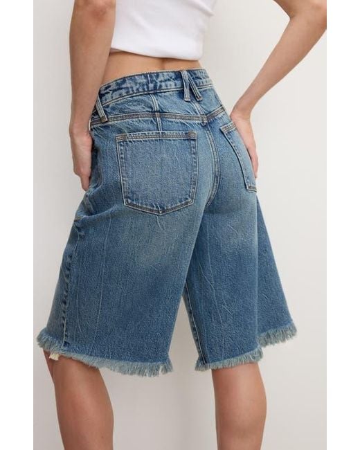 GOOD AMERICAN Blue Good Standard Frayed Denim Bermuda Shorts