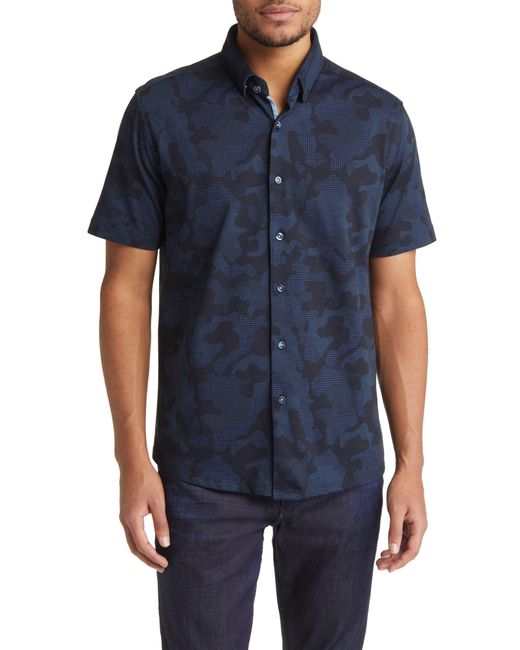 Stone Rose Blue Dry Touch® Performance Camouflage Short Sleeve Button-up Shirt for men