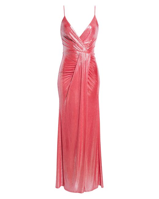 Ramy Brook Red Kade Metallic Ruched Gown