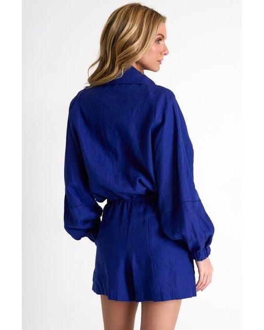 Shan Blue Linen Puffer Jacket