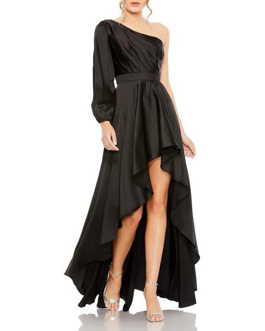 Mac Duggal Black High Low One Shoulder Flowy Gown