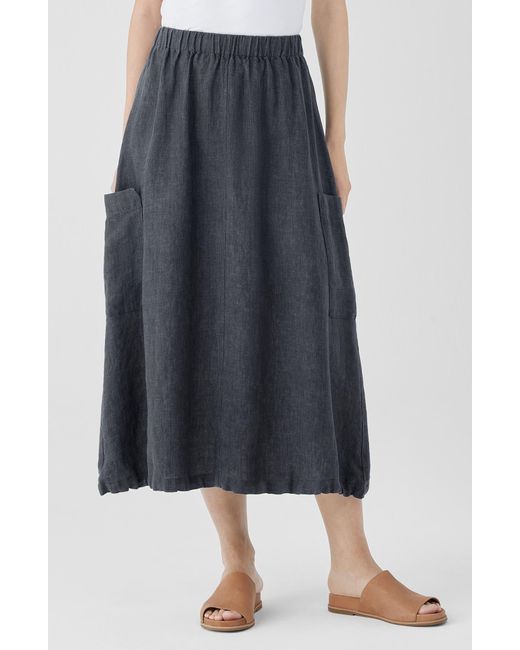 Eileen Fisher Blue Organic Linen Cargo Skirt