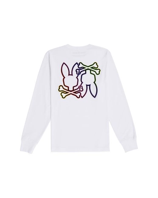 Psycho Bunny White Colton Long Sleeve Cotton Graphic T-shirt for men