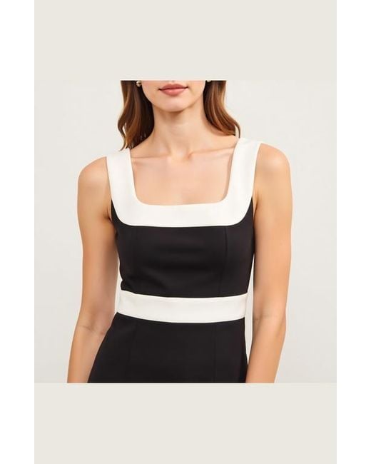 Modenaire Black Sleeveless Mini Dress With Contrast Trim And Square Neckline