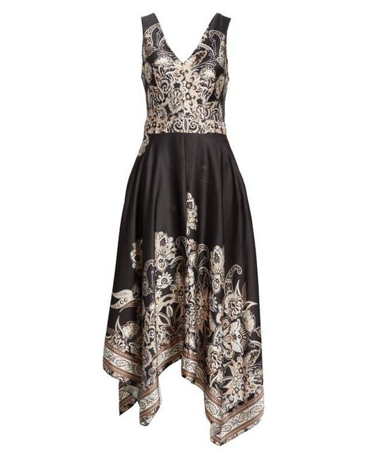 Vince Camuto Placed Scarf Print Handkerchief Hem Cotton Blend Dress | Lyst