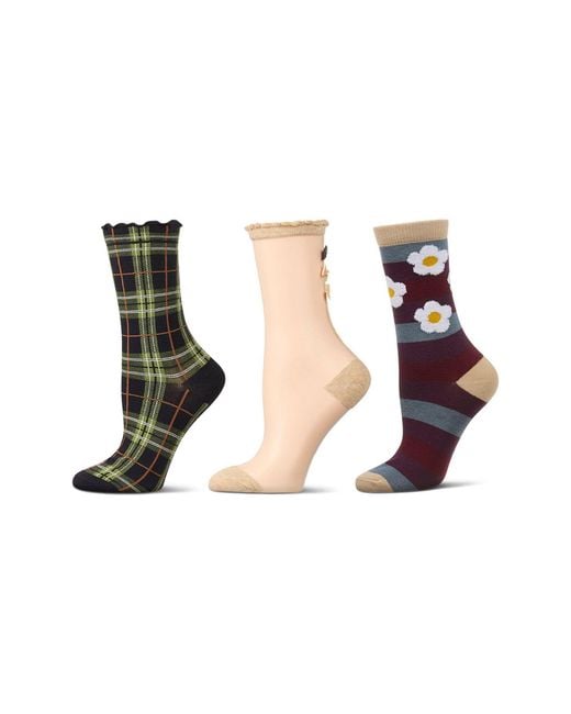 Memoi White Assorted 3-Pack Crew Socks