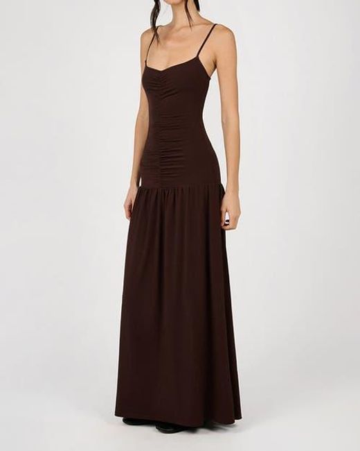 WeWoreWhat Brown Ruched Front Scoop Maxi Dress